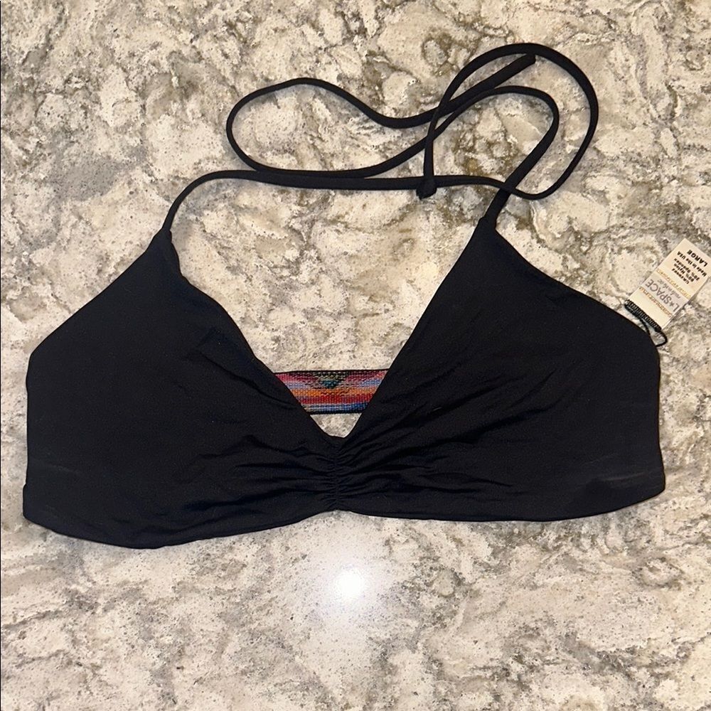🖤 L*Space Black Bikini Top – Size Large – Boho Back Detail